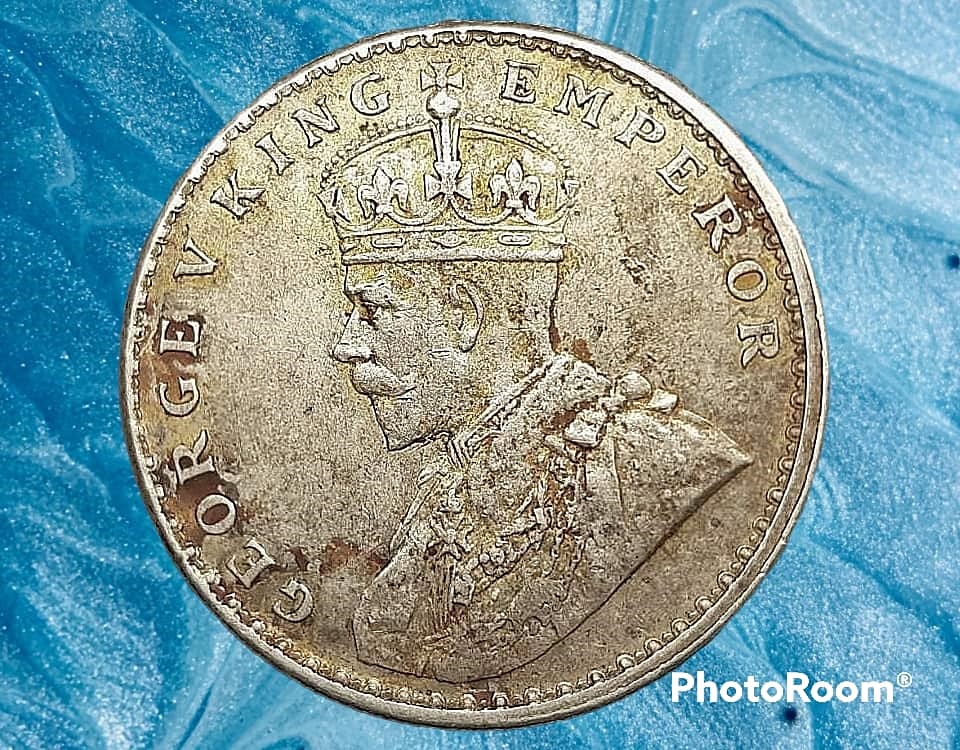 เหรียญ เงิน กษาปณ์ หมุนเวียน ประเทศ บริติช อินเดีย 1 Rupee 1913