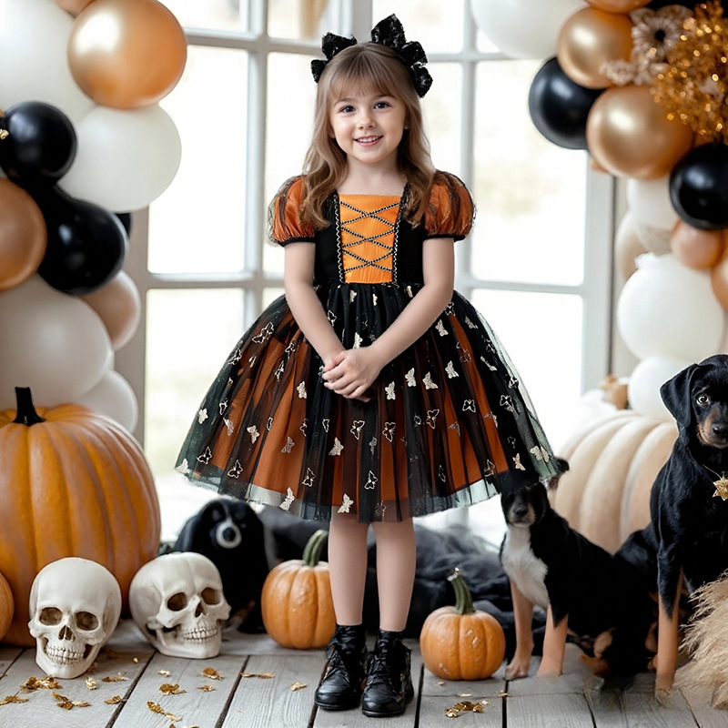 friendly4kid พร้อมส่ง ชุดฮาโลวีน Haloween เด็กหญิงเดรสสั้นแต่งระบาย