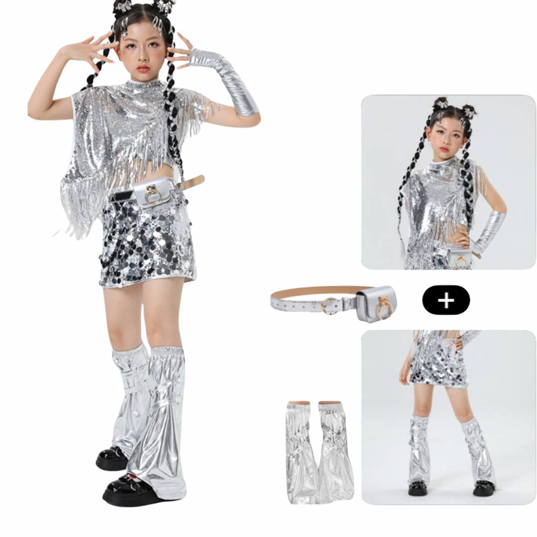 friendly4kid พร้อมส่ง ชุดเต้น เซ็ตเสื้อกั๊กดำ +กางเกงขายาว/กระโปรง hiphop jazzdance