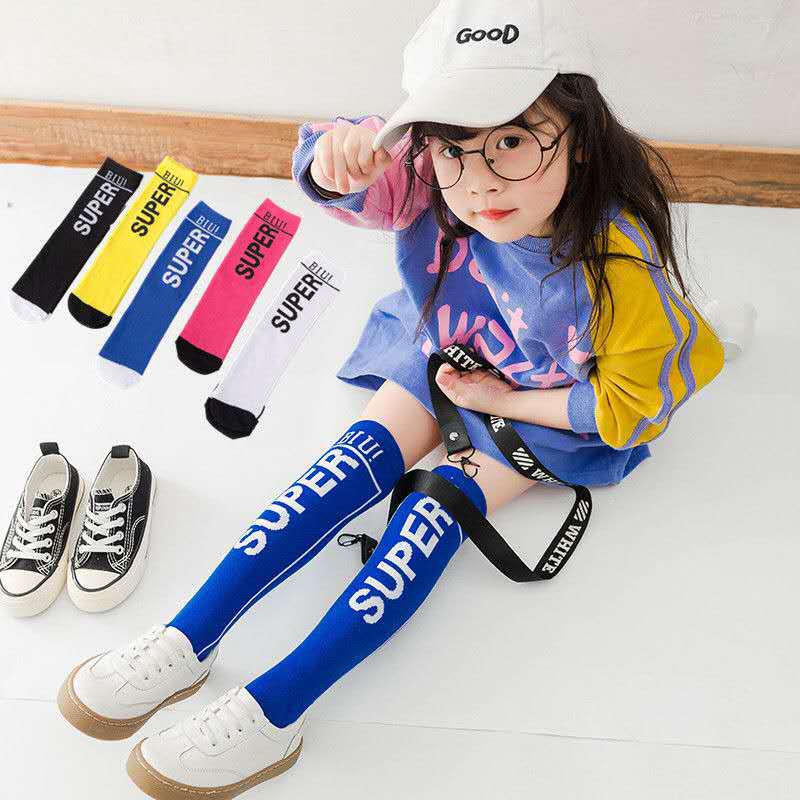 friendly4kid พร้อมส่ง ถุงเท้า แบบยาว เด็ก-เด็กโต ลายอักษร SUPER