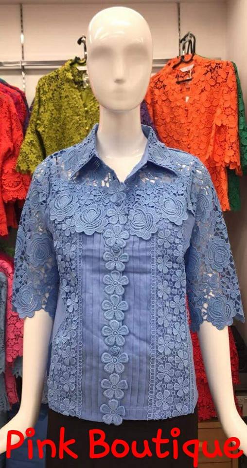 เสื้อลูกไม้คอปกเชิต เนื้อผ้าลินิน ลูกไม้ครึ่งตัว สินค้าดีมีคุณภาพ