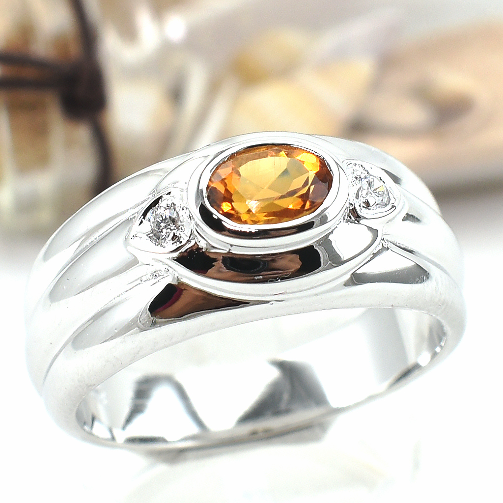 แหวนเงินแท้ราคาถูกชุบทองคำขาว ซิทรินแท้ 0.55 กะรัต เพชรCZ 0.06 กะรัต งานประณีตสวยงาม สั่งผลิตค่ะ