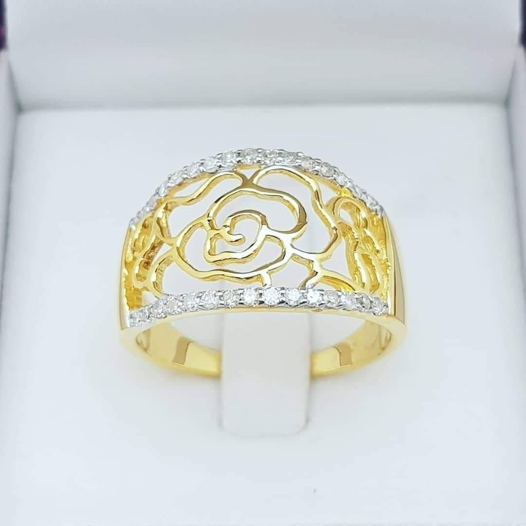 พร้อมส่งและสั่งผลิตแหวนเพชรแท้กุหลาบ แหวนแต่งงาน แหวนหมั้น ใส่เที่ยว ออกงาน แหวนทองคำ 9K เพชรกุหลาบแท้ 0.25 กะรัต 30 เม็ด ราคาถูกมาก ส่งฟรี