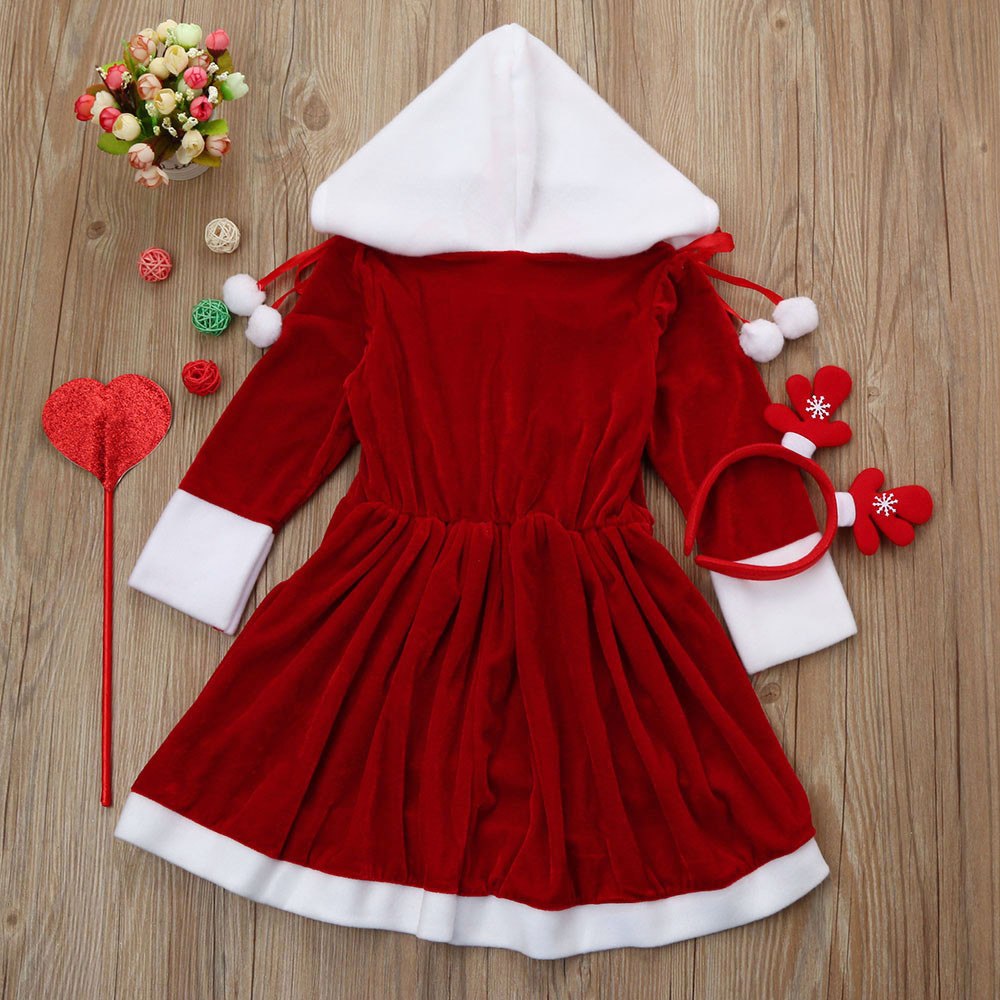 พร้อมส่ง ชุดคริสต์มาส เดรสแขนสี่ส่วน+ที่คาดผม+คฑา