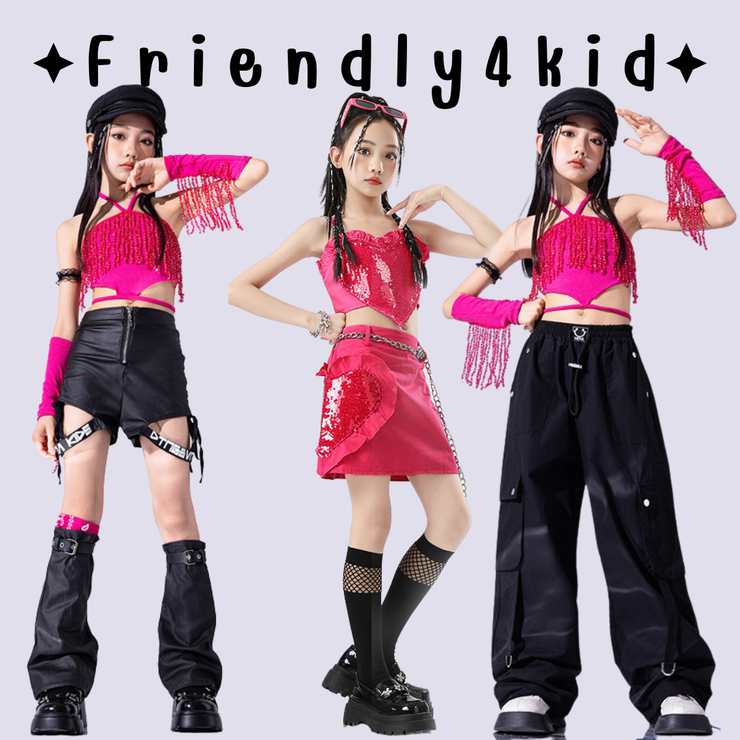 friendly4kid ชุดเต้น เซ็ตสีชมพู เสื้อ+ปลอกแขน+กระโปรง/กางเกง