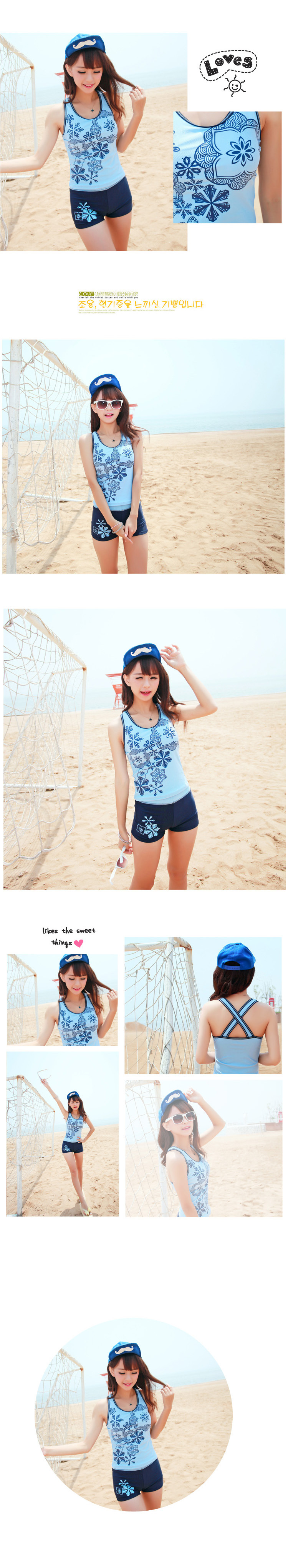 ชุดว่ายน้ำสีฟ้า แนวสปอร์ต ใส่ได้ตั้งแต่รอบอก 34-38 เอว 28-34 สะโพก 36-40 นิ้วค่ะ