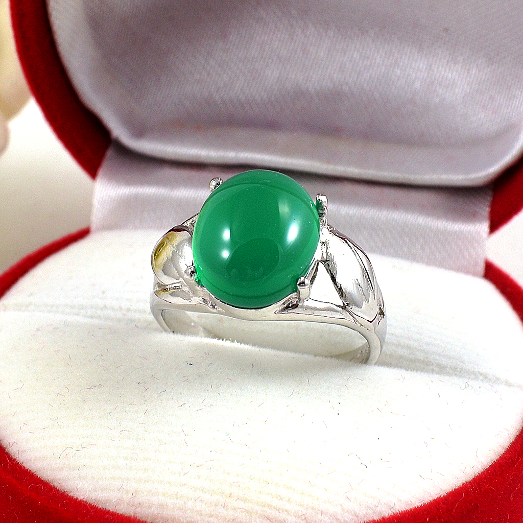 แหวนเงินแท้ราคาถูกชุบทองคำขาว พลอยแท้กรีนอะเกท 4.5 กะรัต งานประณีตสวยงาม สั่งผลิตค่ะ