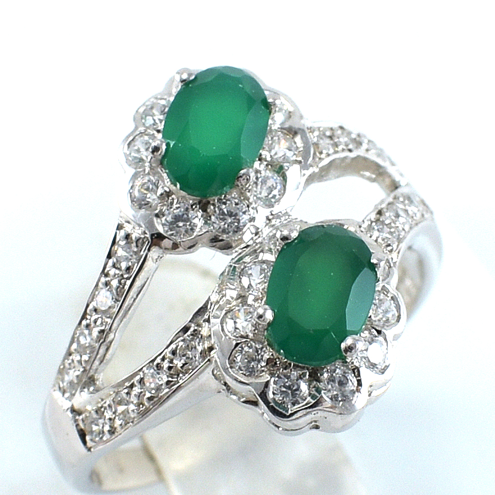 แหวนเงินแท้ราคาถูกชุบทองคำขาว พลอยแท้กรีนอะเกท 1.10 กะรัต งานประณีตสวยงาม สั่งผลิตค่ะ