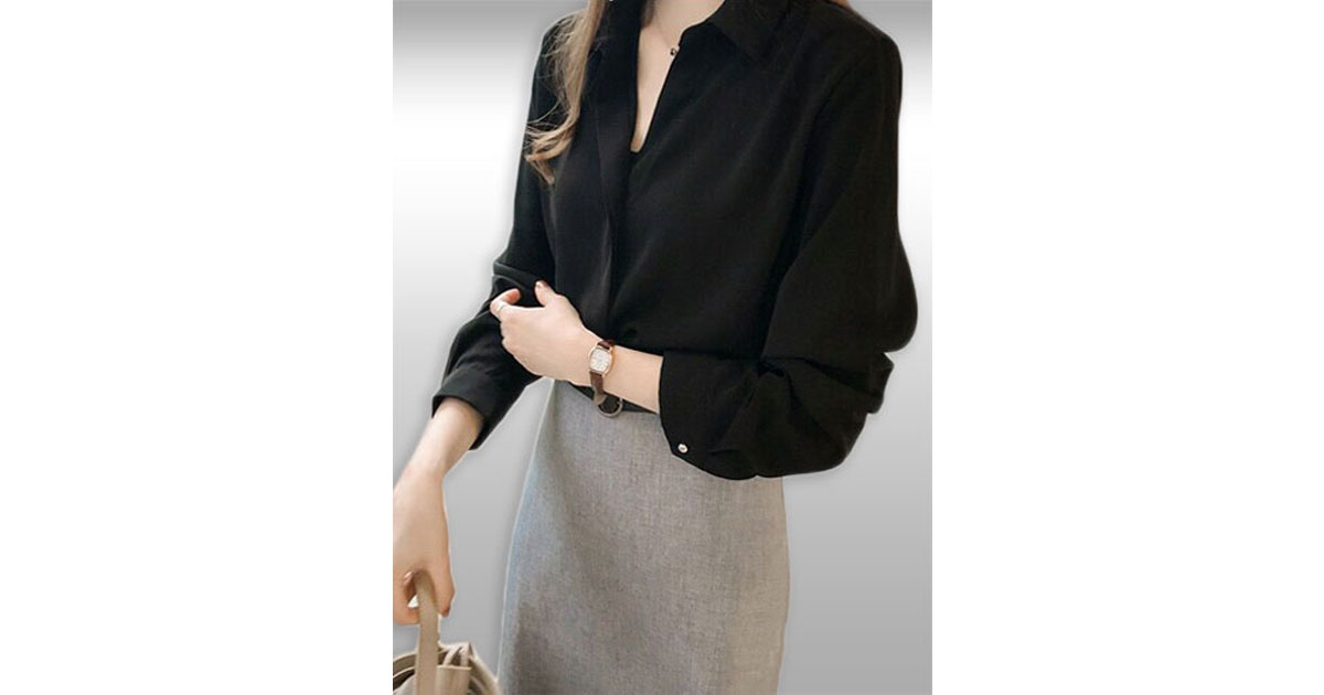 เสื้อเชิ๊ตแฟชั่นสีดำคอปกสวยหวานใส่ทำงานได้คะ มี 5ไซส