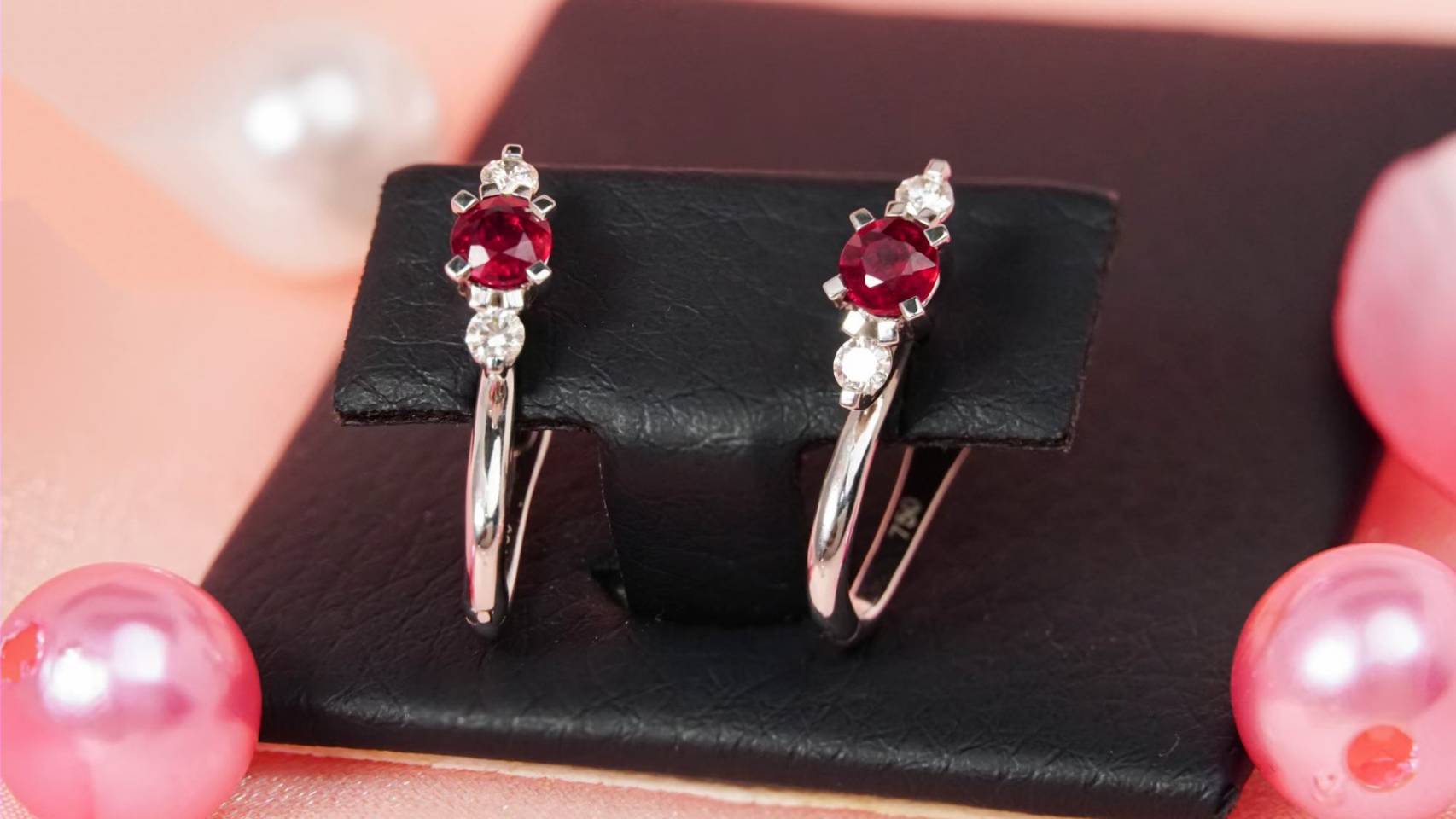 ต่างหูทอง เพชรแท้ Gold 18K 3.48g D 4/0.20 ct Ruby 2/0.72 ct