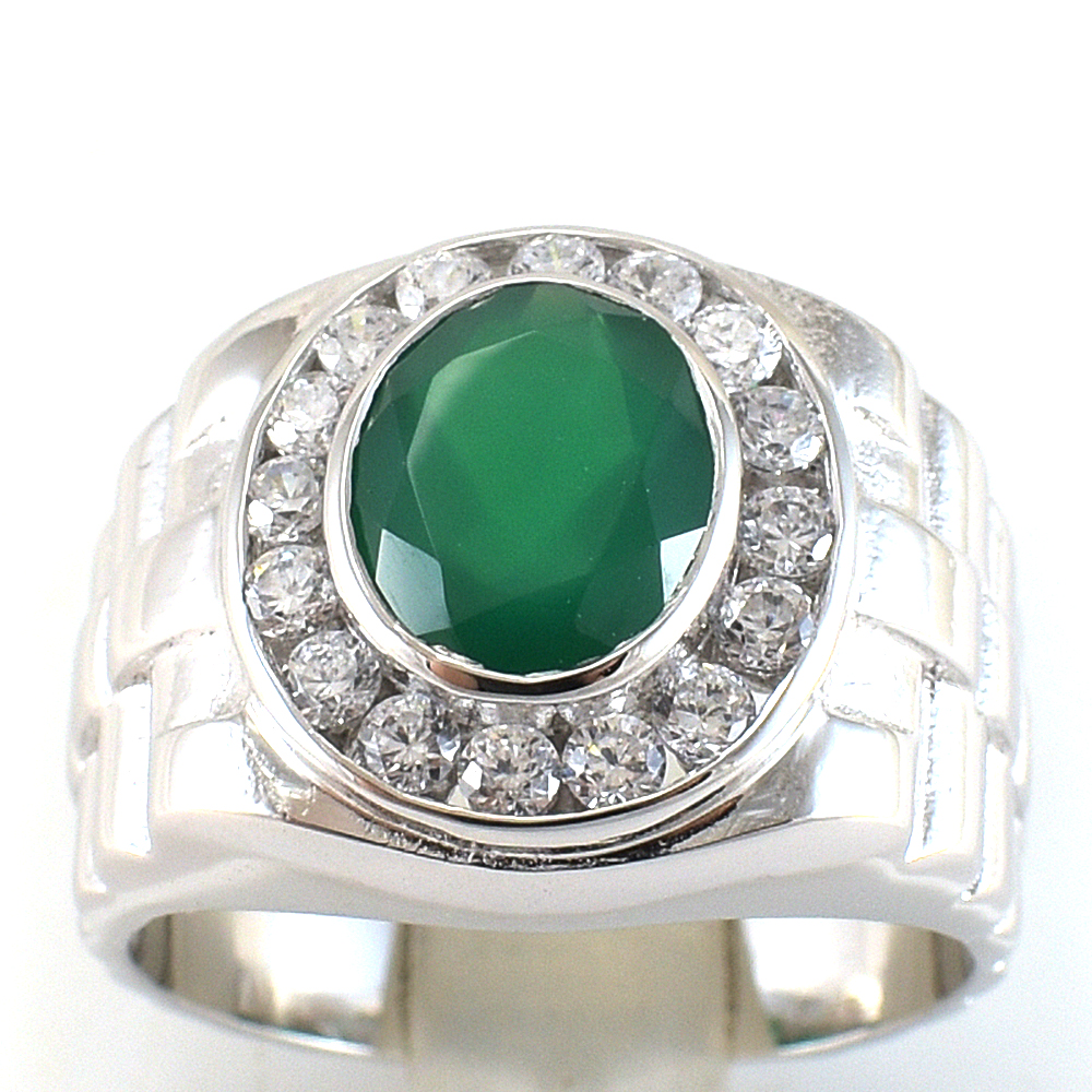 แหวนเงินแท้ราคาถูกชุบทองคำขาว พลอยแท้กรีนอะเกท 3.60 กะรัต เพชรCZ 0.64 กะรัต งานประณีตสวยงาม สั่งผลิตค่ะ