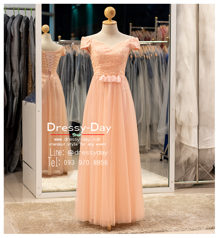 รหัส ชุดราตรียาว : PFL161 ชุดไปงานแต่ง พร้อมส่ง มีแขน โชว์ไหล่ ชุดไปงานแต่งงานกลางคืน เรียบ หรู ดูแพง