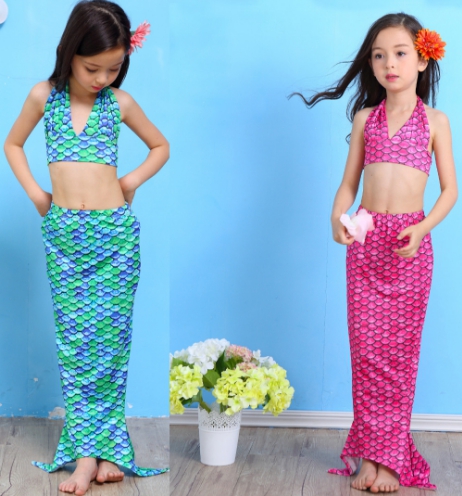 สินค้าพร้อมส่ง ชุดว่ายน้ำ หางนางเงือก เซ็ต 3 ชิ้น เซ็ตลายจุด