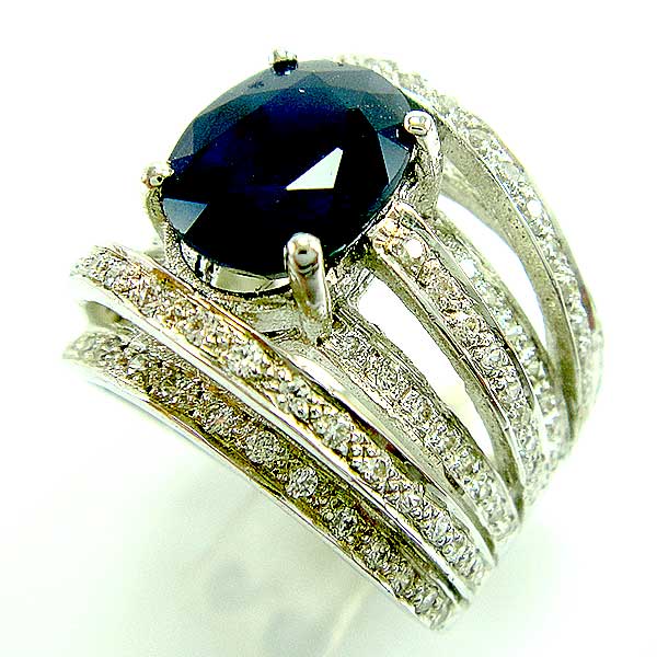 แหวนเงินแท้ราคาถูกชุบทองคำขาว ไพลินแท้ 3.35 กะรัต เพชรCZ 0.882 กะรัต งานประณีตสวยงาม สั่งผลิตค่ะ