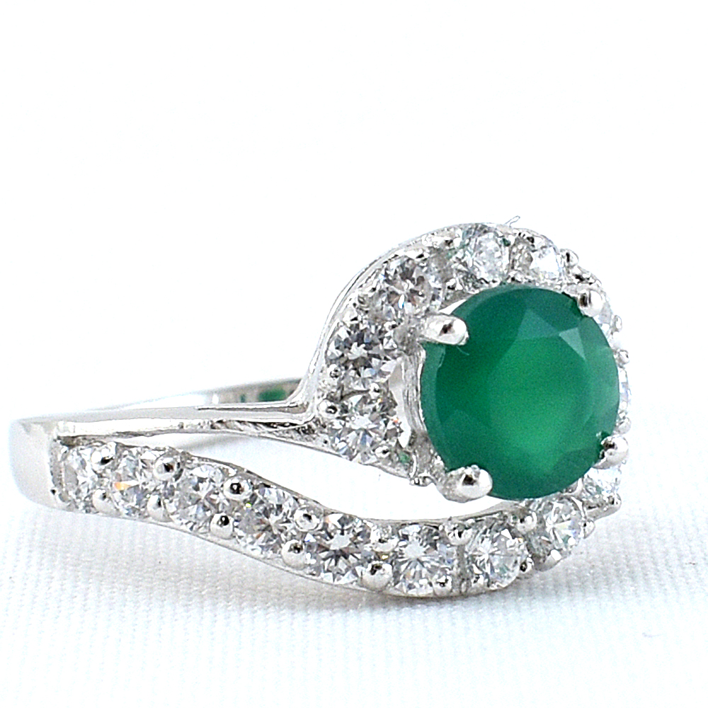 แหวนเงินแท้ราคาถูกชุบทองคำขาว พลอยแท้กรีนอะเกท 0.77 กะรัต เพชรCZ 0.48 กะรัต งานประณีตสวยงาม สั่งผลิตค่ะ