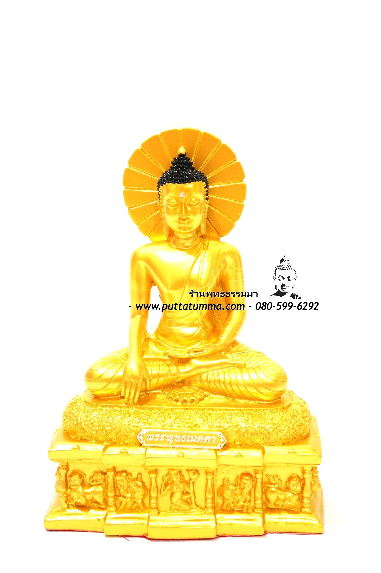 พระพุทธรูปปางมารวิชัย ( ปางสะดุ้งมาร ) พุทธเมตตา สีทอง เนื้อเรซิ่น หน้าตัก 5นิ้ว สูง 11 นิ้ว