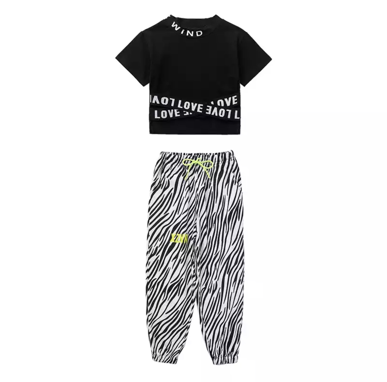 ชุดเต้น ชุดฮิปฮอป เสื้อแขนยาว เอวไขว้ พร้อมกางเกงขาขายาว ม้าลาย