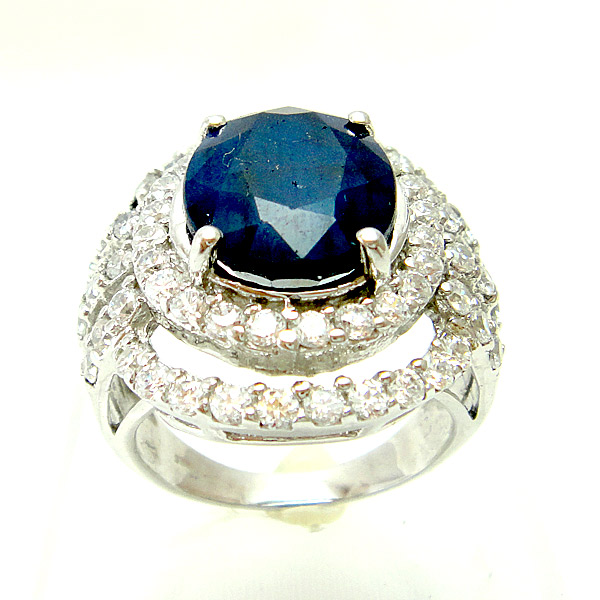 แหวนเงินแท้ราคาถูกชุบทองคำขาว ไพลินแท้ 5.65 กะรัต เพชรCZ 1.525 กะรัต งานประณีตสวยงาม สั่งผลิตค่ะ