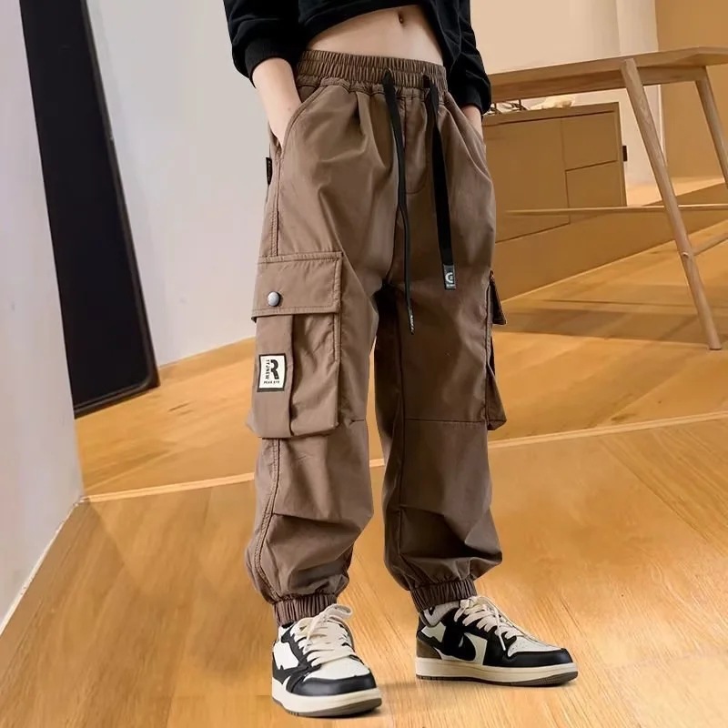 พร้อมส่ง กางเกงเด็กชาย คาร์โก้ แต่งกระเป๋าข้าง สีพื้น