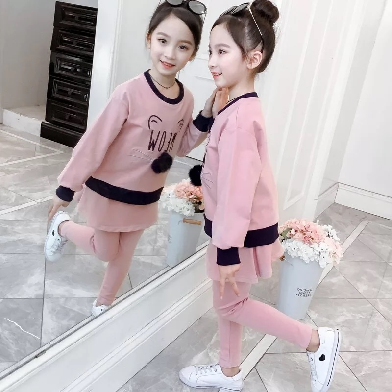 กันหนาว เซ็ตเสื้อกันหนาวแขนยาว+เลกกิ้งกระโปรง