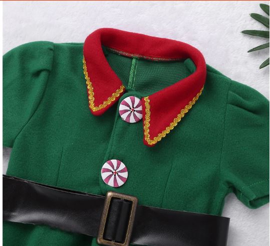 พร้อมส่ง ชุดคริสต์มาส คริสต์มาสเด็ก ชุดเอลท์ สีเขียว-แดง