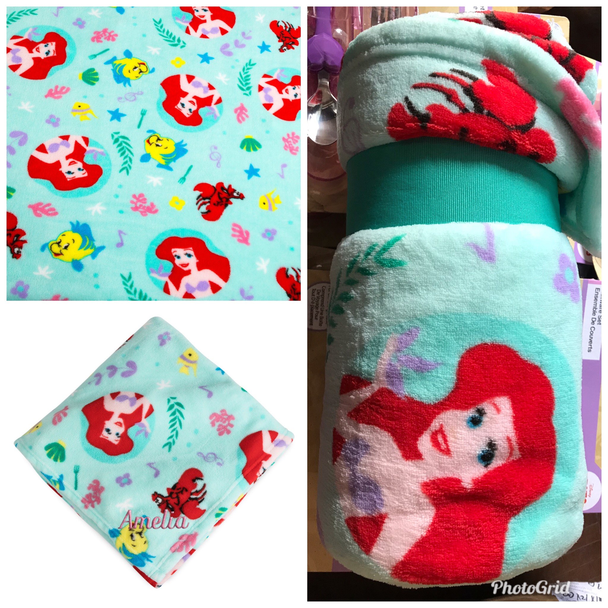 ผ้าห่ม Ariel, Flounder, and Sebastian fleece throw