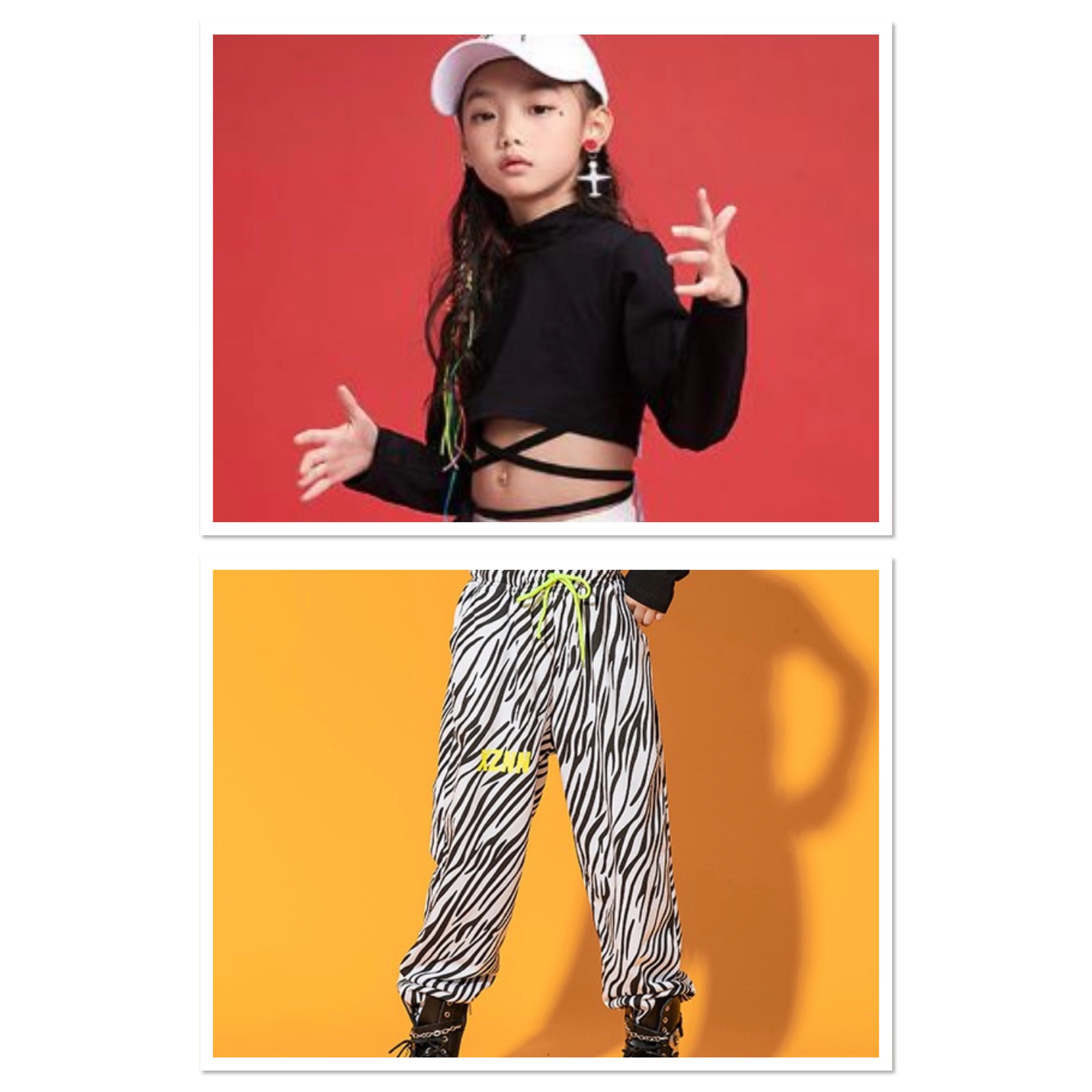 ชุดเต้น ชุดฮิปฮอป เสื้อแขนยาว เอวไขว้ พร้อมกางเกงขาขายาว ม้าลาย