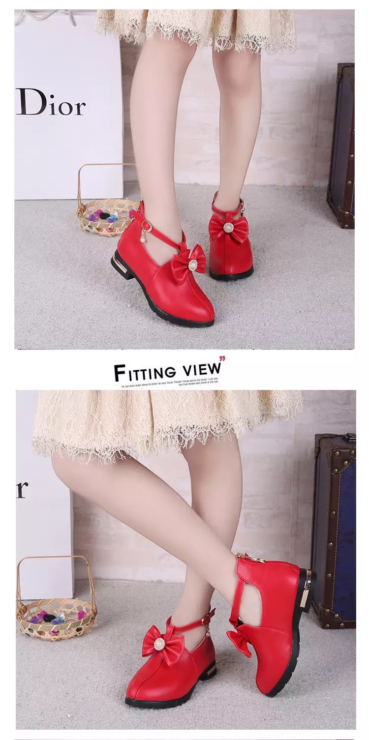 พร้อมส่ง รองเท้าเด็ก รองเท้าคัชชู บูท รัดข้อ แต่งโบว์ข้อ