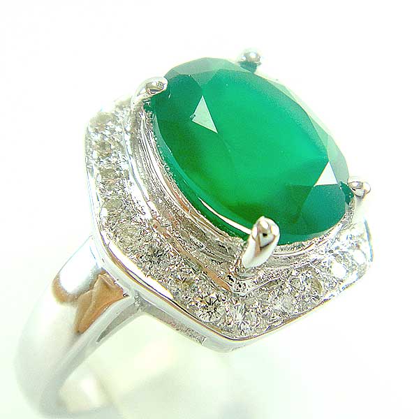 แหวนเงินแท้ราคาถูกชุบทองคำขาว พลอยแท้กรีนอะเกท 3.55 กะรัต เพชรCZ 0.168 กะรัต งานประณีตสวยงาม สั่งผลิตค่ะ