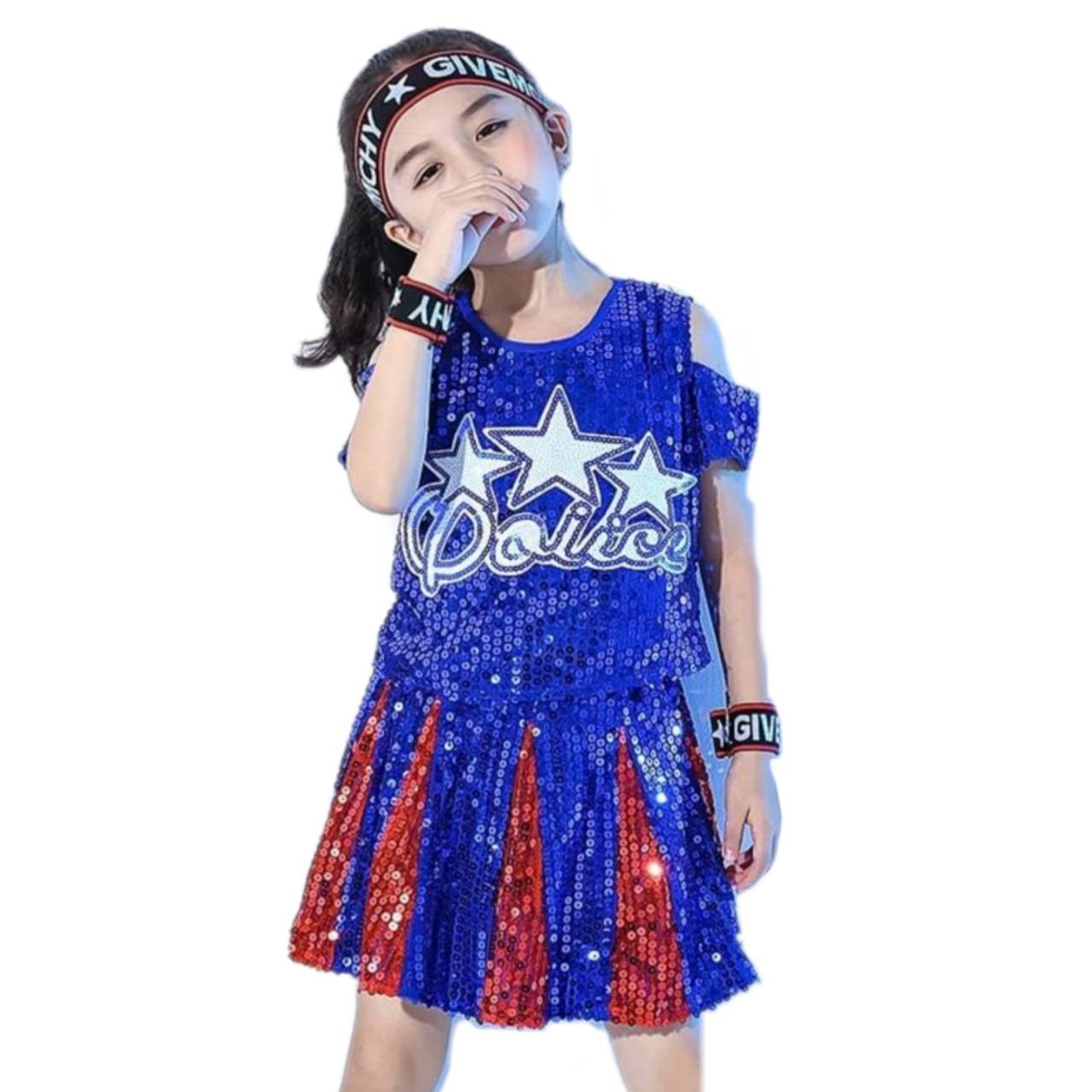 ชุดเต้น ชุดฮิปฮอป ปักเลื่อม ชุดก่ารแสดง เสื่้อ+กระโปรงแต่งจีบ/กางเกง