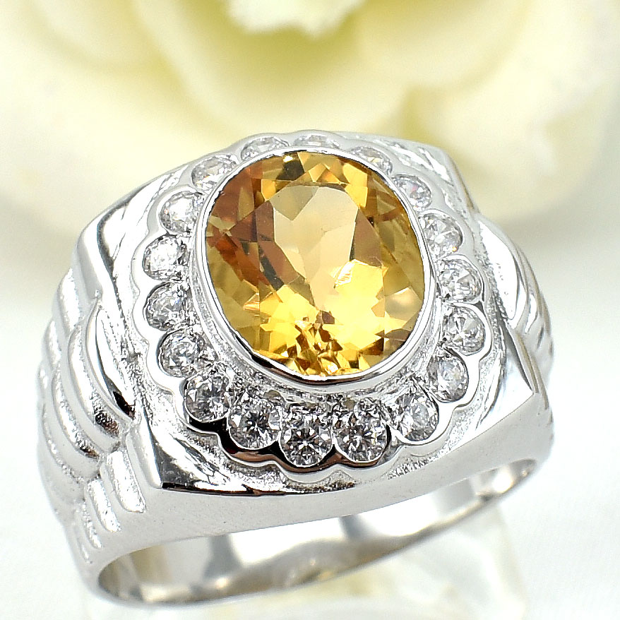 แหวนเงินแท้ราคาถูกชุบทองคำขาว ซิทรินแท้ 1.85 กะรัต เพชรCZ 0.54 กะรัต งานประณีตสวยงาม สั่งผลิตค่ะ