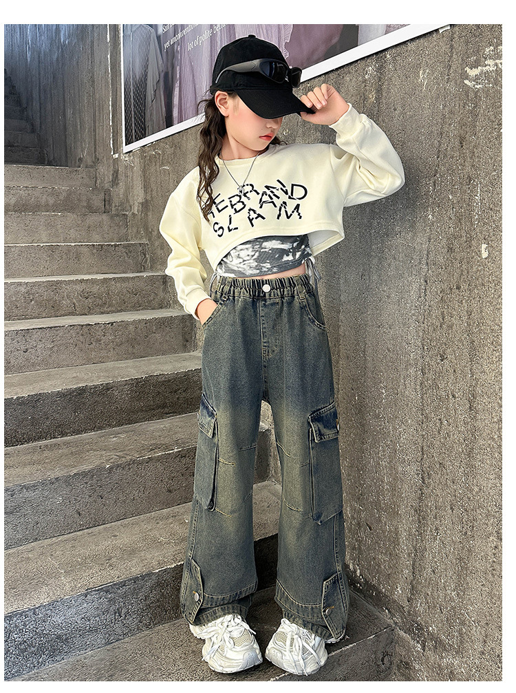 ชุดเต้น Coverdance เสื้อครอป แมว พร้อมปลอกแขน / กางเกงยีนส์คาร์โก้