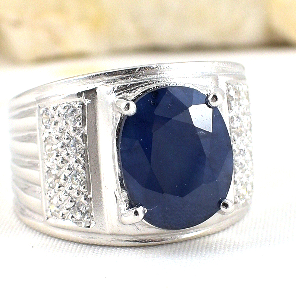 แหวนเงินแท้ราคาถูกชุบทองคำขาว ไพลินแท้ 5.75 กะรัต เพชรCZ 0.45 กะรัต งานประณีตสวยงาม สั่งผลิตค่ะ