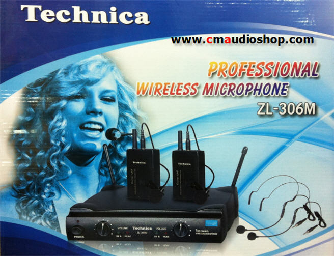 ไมค์ลอยคู่ติดเสื้อ-ครอบหัว Technica ZL-306M (ย่านความถี่ UHF)