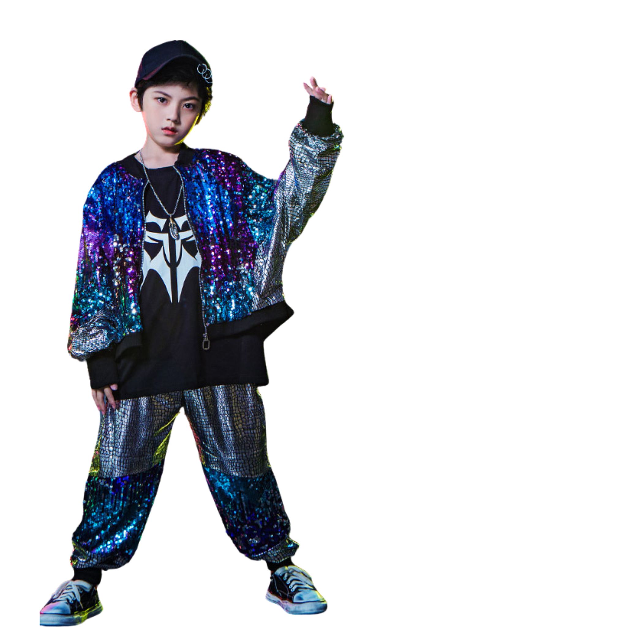 พร้อมส่งส่ง ชุดเต้น ชุดแดนซ์ ปักเลื่อม สีน้ำเงิน