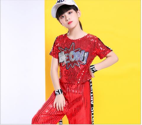 พร้อมส่ง ชุดแดนซ์ ชุดเต้น เสื้อครอปแขนสั้น +กางเกงขายาว ปักเลื่อม ปักอักษร MEOW