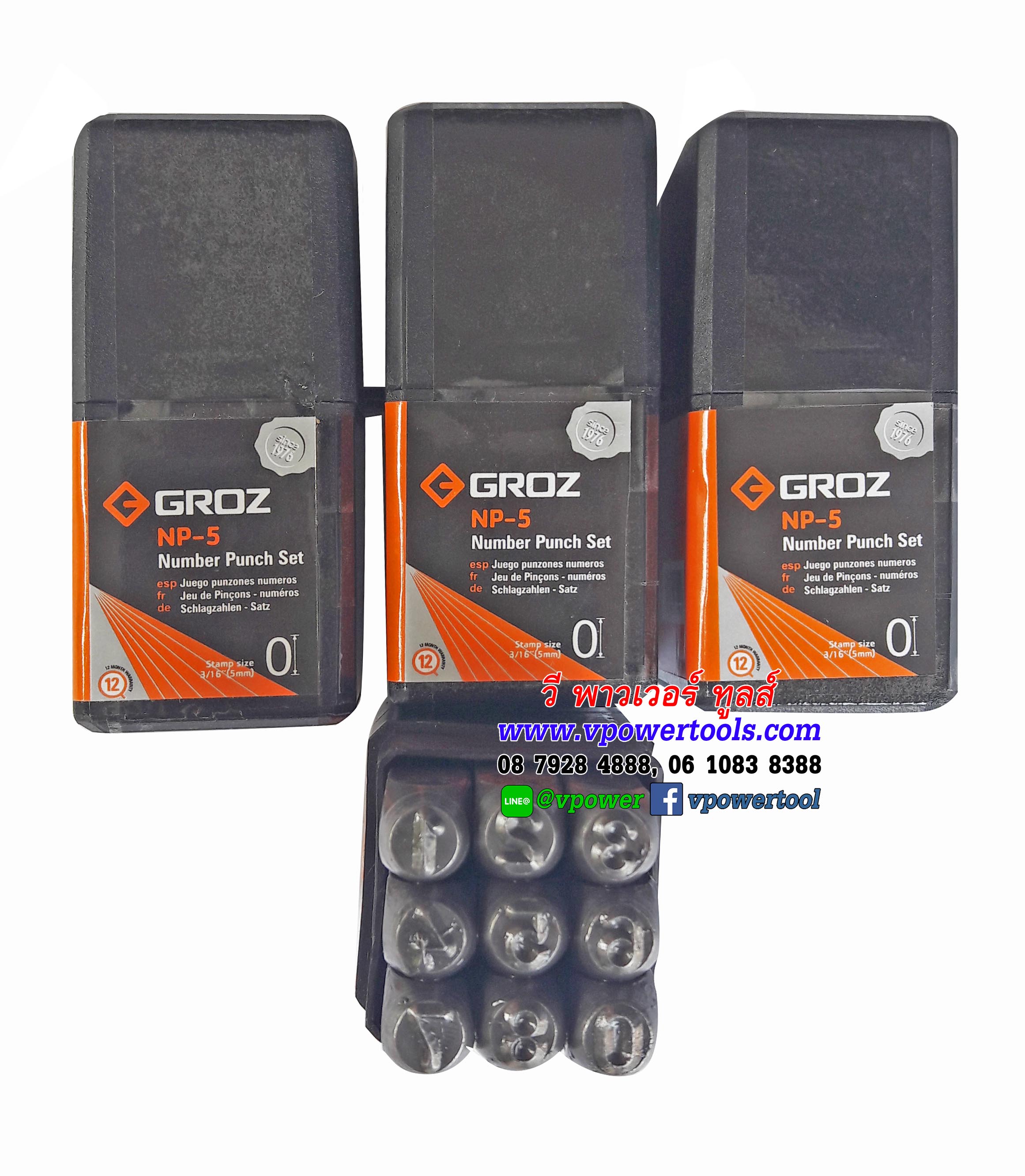 GROZ NUMBER STAMP SETS NP/5 3/16" เหล็กตอกตัวเลข 0-9 ( 9 ชิ้น เลข 6 กับ 9 ใช้ตัวเดียวกัน)