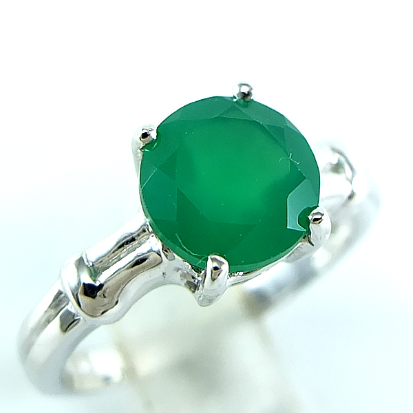 แหวนเงินแท้ราคาถูกชุบทองคำขาว พลอยแท้กรีนอะเกท 1.94 กะรัต งานประณีตสวยงาม สั่งผลิตค่ะ