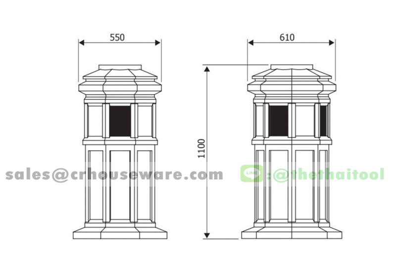 ถังขยะแปดเหลี่ยม สีเทาลายแกรนิต (ไม่มีที่เขี่ยบุหรี่)