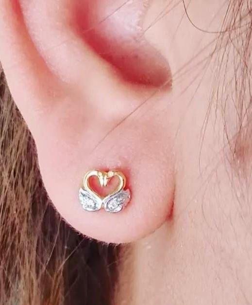 พร้อมส่งและสั่งผลิตต่างหูเพชรแท้หัวใจคู่หงษ์ทอง แต่งงาน หมั้น ใส่เที่ยว ออกงาน ทองคำ 9K เพชรแท้ 0.04 กะรัต ราคาถูกมาก ส่งฟรี