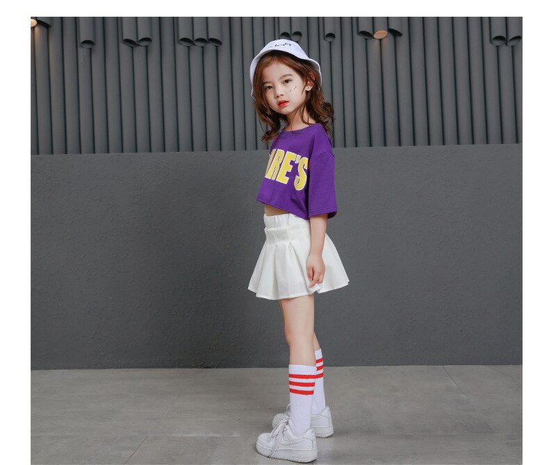 พร้อมส่ง ชุดเต้น ชุดหรีดเดอร์ ชุดเชียร์ เสื้อแขนสั้น+กระโปรงขาว