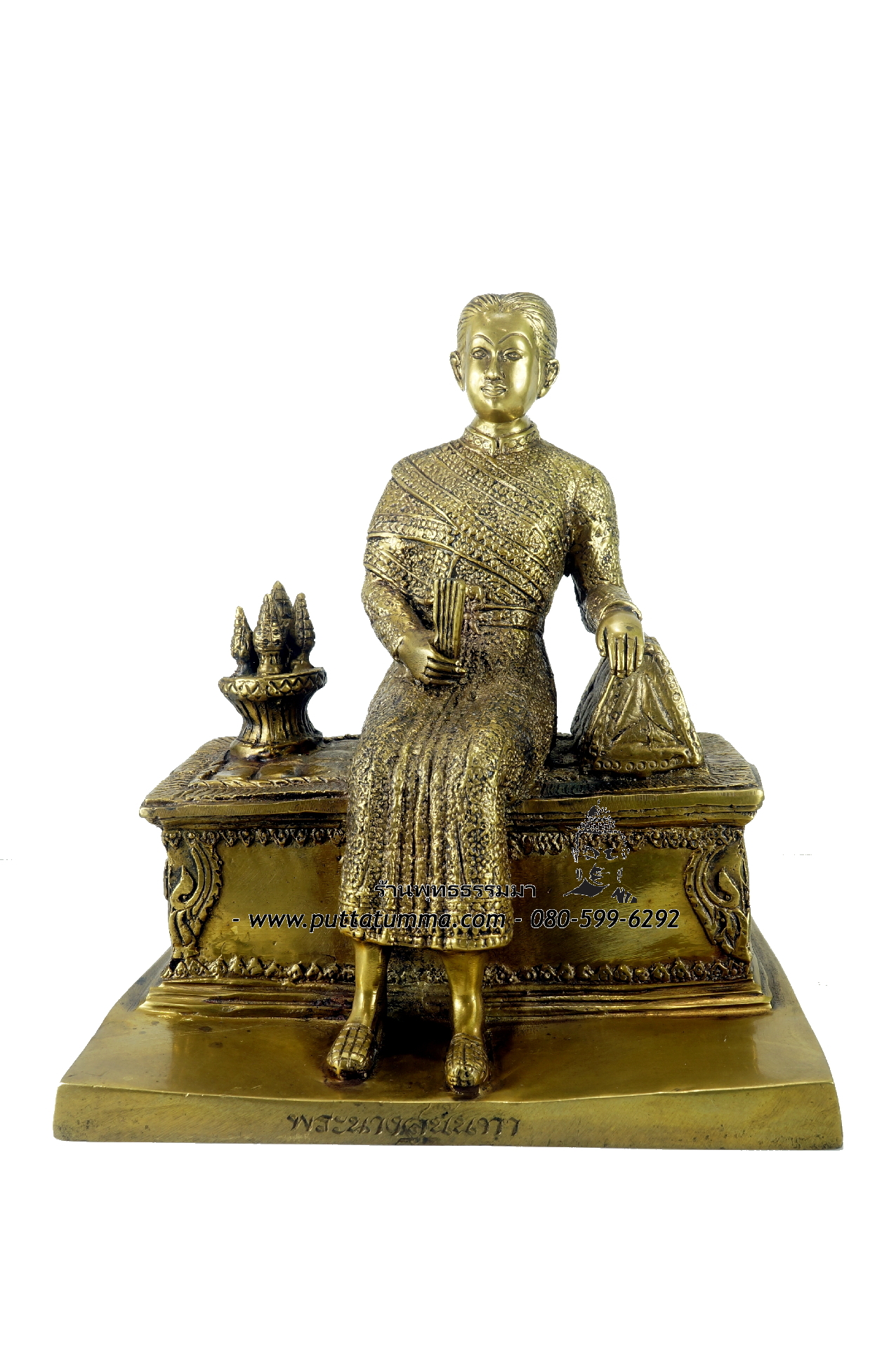 สมเด็จพระนางเจ้าสุนันทากุมารีรัตน์ พระบรมราชเทวี ( พระนางเรือล่ม ) นั่งพระแท่น เนื้อโลหะ ขนาด 5 นิ้ว กว้าง 8 นิ้ว สูง 9.5 นิ้ว