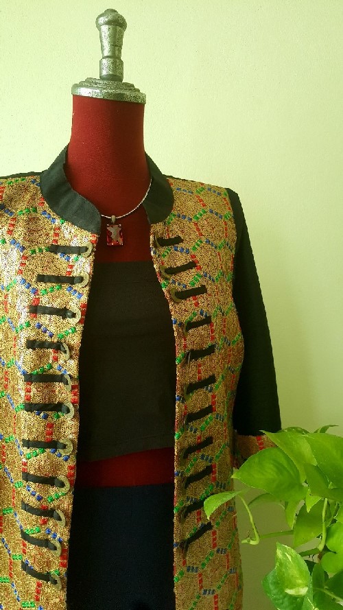 SIVA เสื้อคลุ้มผ้าไหมไทยตกแต่งวัสดุเหลือใช้ SIVA (ส่งฟรี) ดำ,น้ำตาล,ชมภู่,ฟ้า,แดงเลือดหมู M,L,XL,XXL