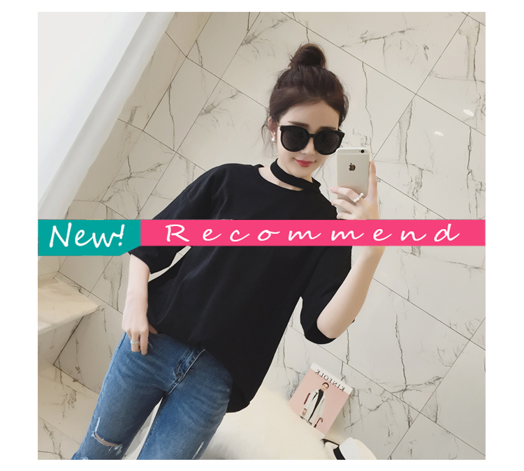เสื้อยืดแฟชั่นคอกลม แขนสั้น ดีไซน์แต่งสายคล้องคอ ใส่เที่ยวเก๋ๆ ปาร์ตี้ก็ได้ ใส่แมทกับกระโปรงยีนส์ ขาสั้น ขายาวก็สวย น่ารัก สไตล์เกาหลี