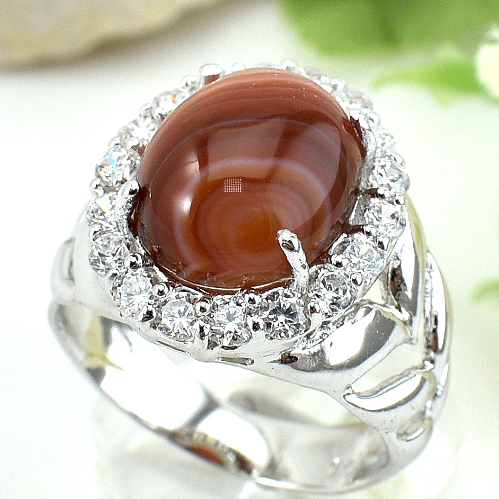 แหวนเงินแท้ราคาถูกชุบทองคำขาว พลอยแท้เรดอะเกท 6.51 กะรัต เพชรCZ 0.72 กะรัต งานประณีตสวยงาม สั่งผลิตค่ะ