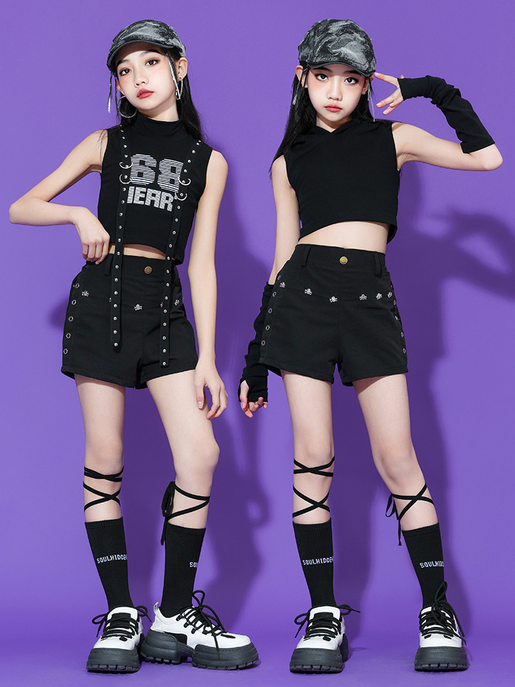 friendly4kid ชุดเต้น HipHop Kids Outfit ชุดเต้นเด็กแฟชั่นเกาหลี Jazz HipHop Costume โทนสีดำ