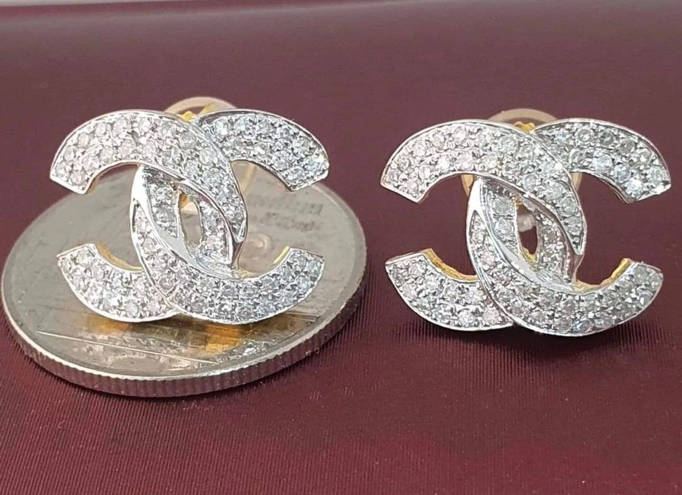 พร้อมส่งและสั่งผลิตต่างหูเพชรCC แต่งงาน หมั้น ใส่เที่ยว ออกงาน ทองคำ 9K เพชรแท้ 0.60 กะรัต 124 เม็ด ราคาถูกมาก ส่งฟรี