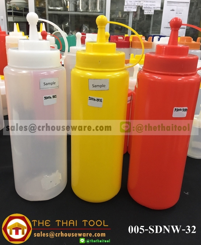 ขวดบีบซอสปากกว้าง มีจุกปิด Wide Mouth Squeeze Dispensers With Cap 32 oz.
