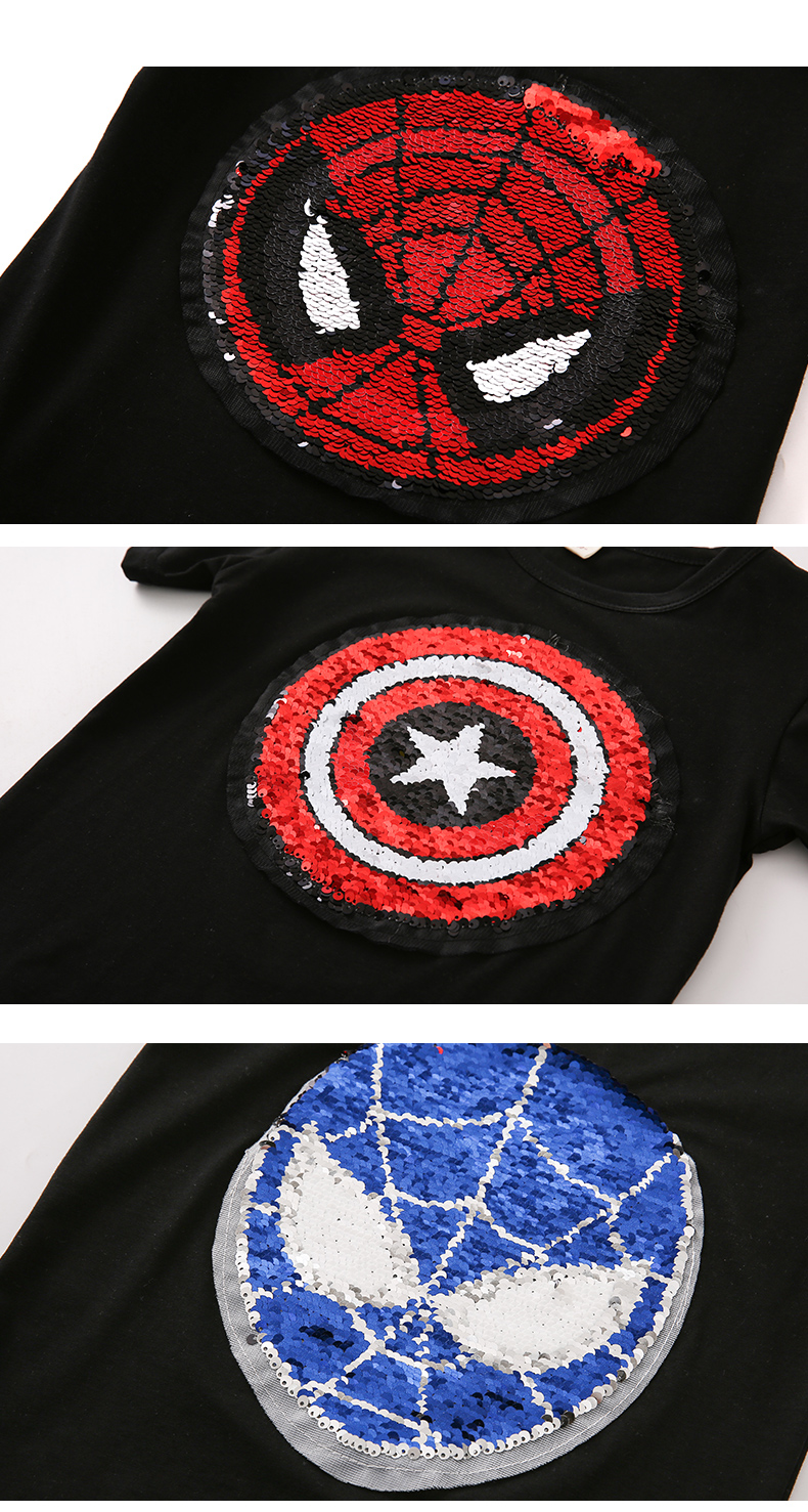 สินค้าพร้อมส่ง เสื้อยืดปักเลื่อม เปลี่ยนลาย ลายการ์ตูน