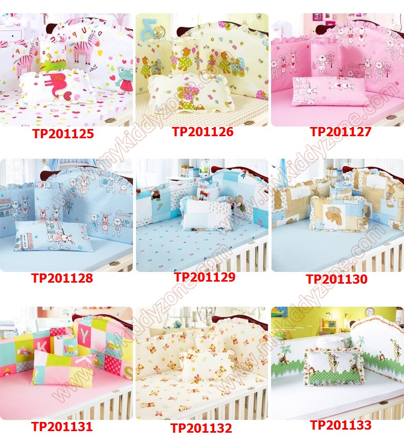 TP201125 ชุดเบาะกันกระแทกผ้าปูนอน 6ชิ้น ลาย Miracle Zoo สีขาว